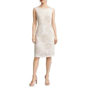 Ivory Knit Cutout Dress | Taupe Lined Sheath | Sleeveless Midi Cocktail Dress